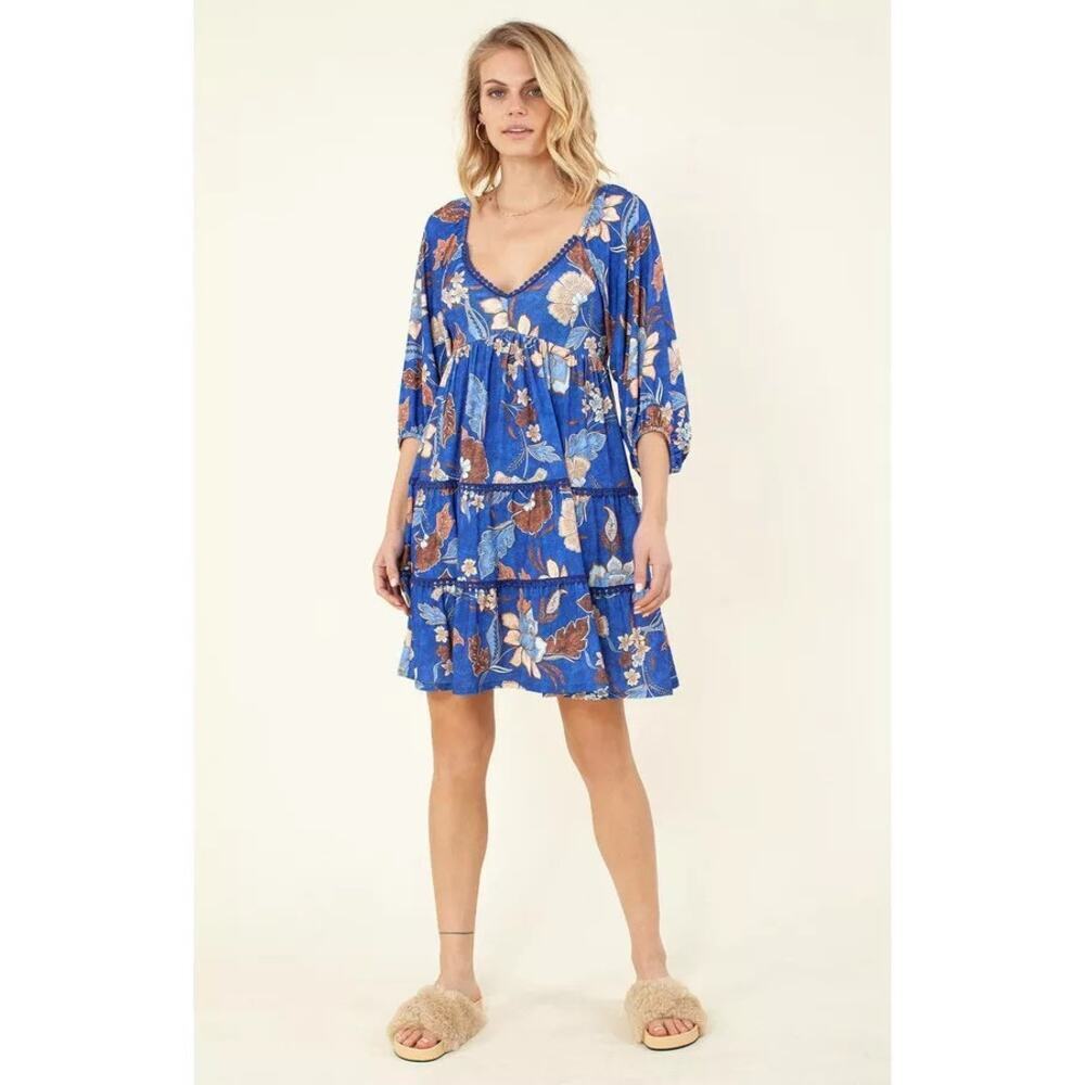 NWT Hale Bob Taisha Jersey Bohemian V-Neck Mini Dress Sz L